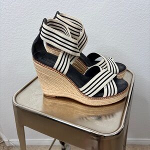 Tory Burch Criss Cross Striped Wedge Heel Espadrille Sandals - EUC - 8.5